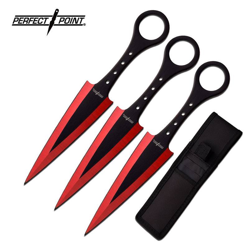Perfect Point 7.5 Inch 3 Piece Throwing Knife Set Red Electro Plated and Black Blade - Tophatter's Army Products & Self Defense Collectible Weapons - Tophatter Daily Deals